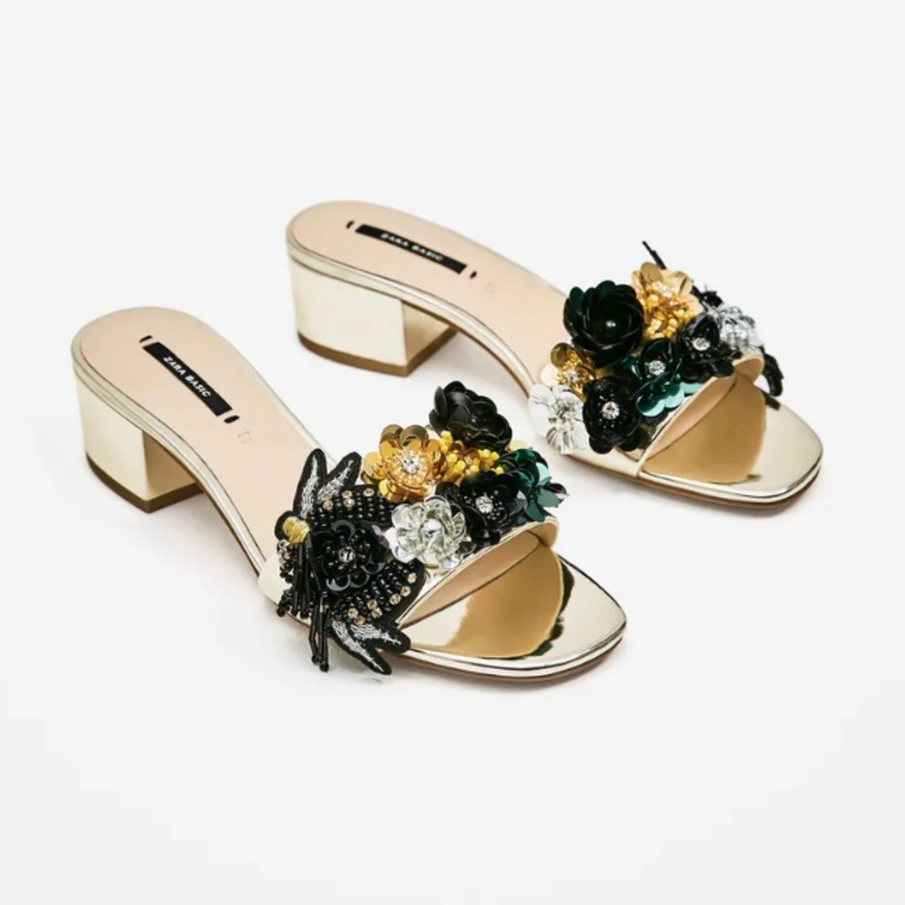 Zara Beaded Block Heel Sandal
